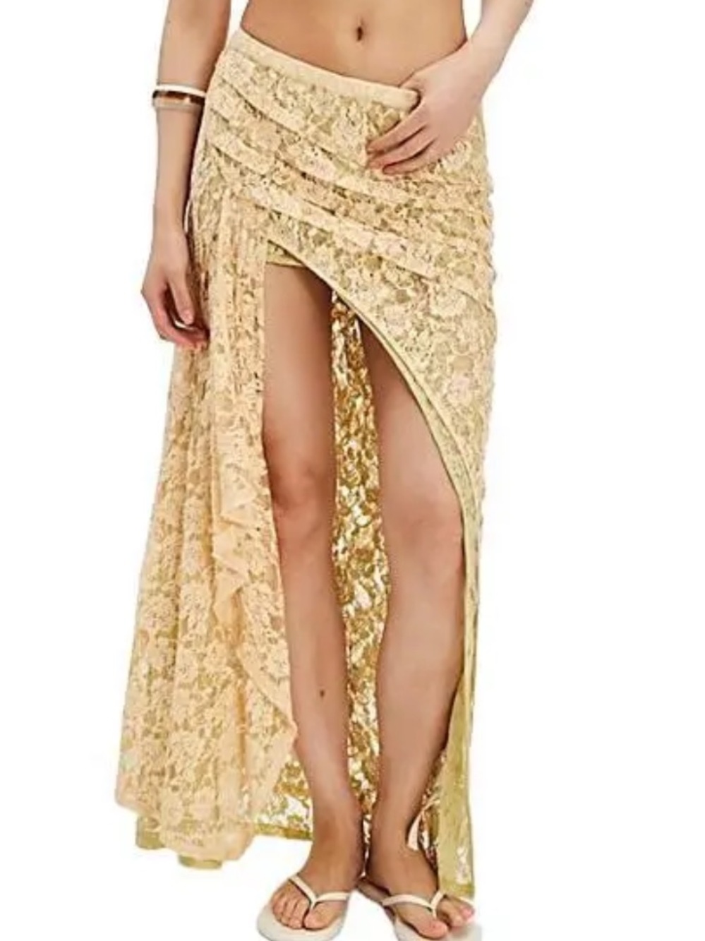 FP One Medium Skirt Solene in Peach Dream Combo lace thigh slit asymmetrical NWT